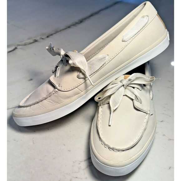 Sperry Sailor Leather Ribbon Lace-Up Boat Shoe Ivory  Size 10 STS83433 - Picture 1 of 8